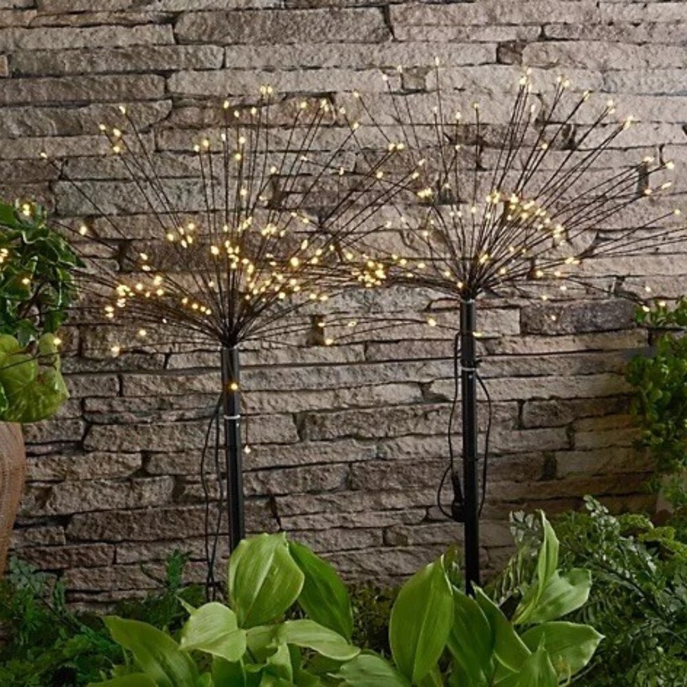 NEW Bethlehem Lights Telescoping 2-Pc Star Burst Stake Lights SILVER WIRE